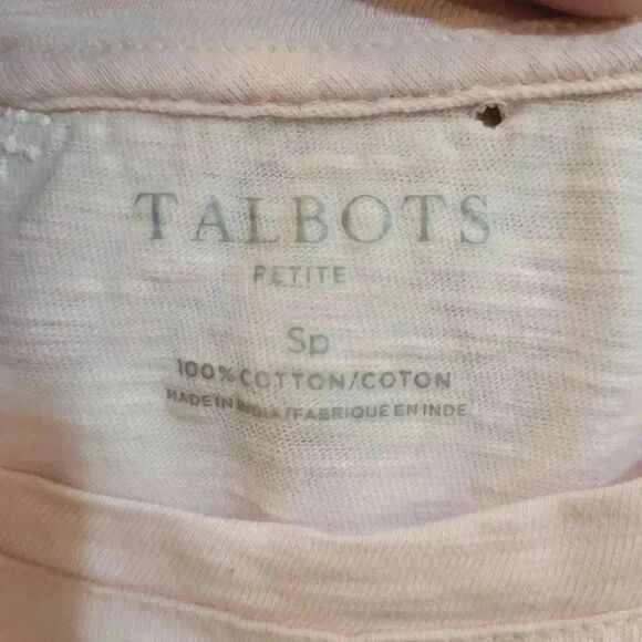 Talbots Women's Pale Pink Cotton Crew Neck Short Sleeve T-Shirt w Embroidered Wh - Picture 5 of 10